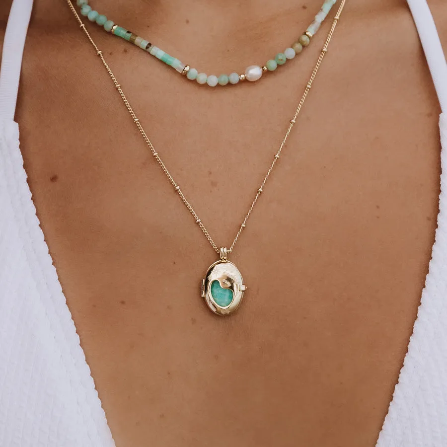 Healing Amazonite Gold Locket Necklace
