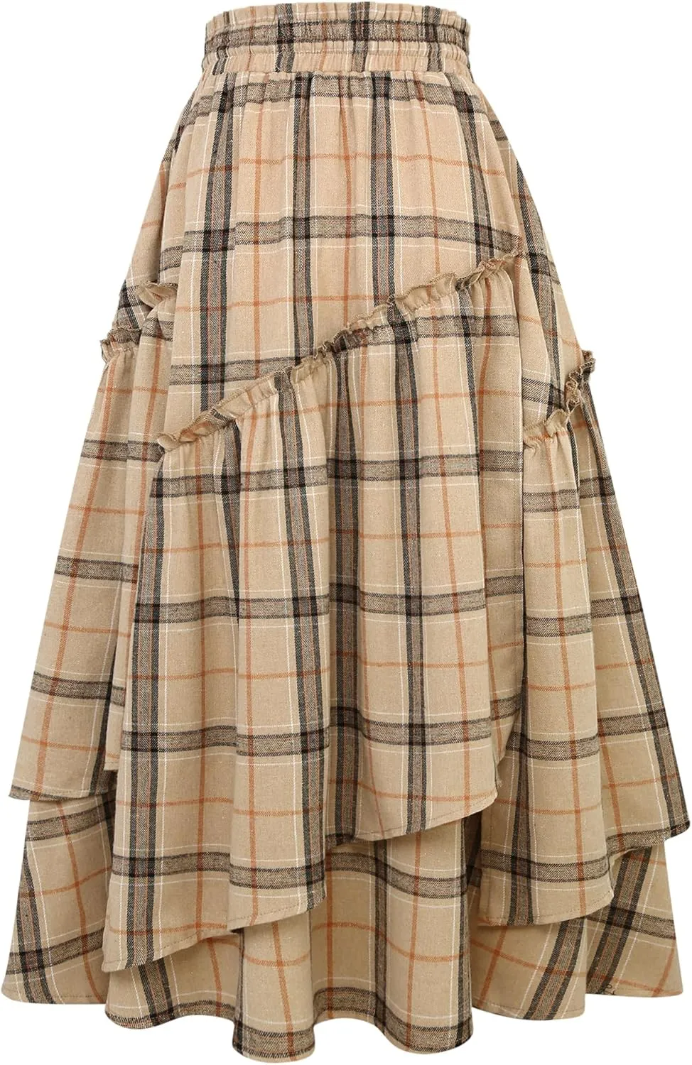 IDEALSANXUN Womens Long Plaid Skirts High Waisted A Line Renaissance Maxi Skirt with Pockets