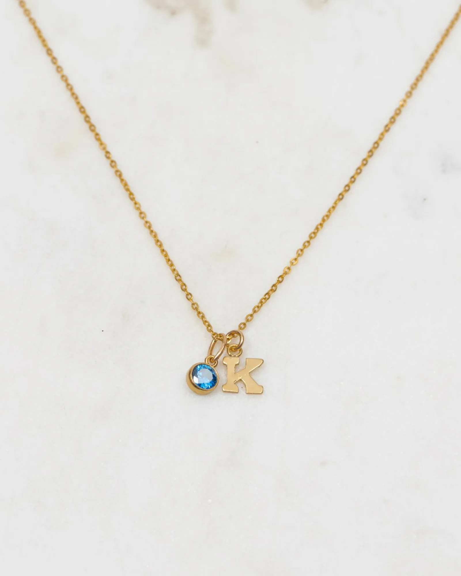 Initial K with Birthstone Necklace
