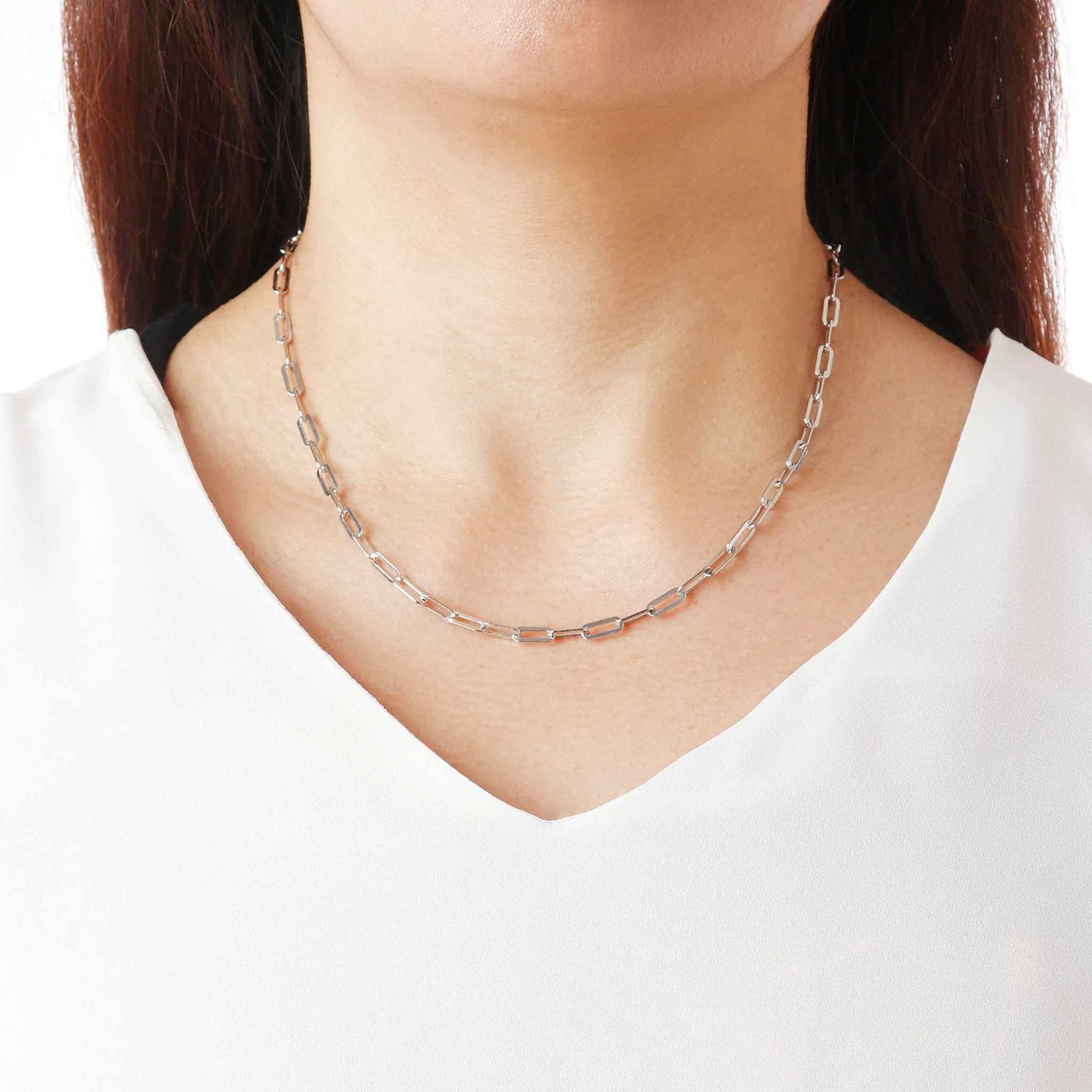 Italian Sterling Silver 18" Petite Paperclip Link Necklace