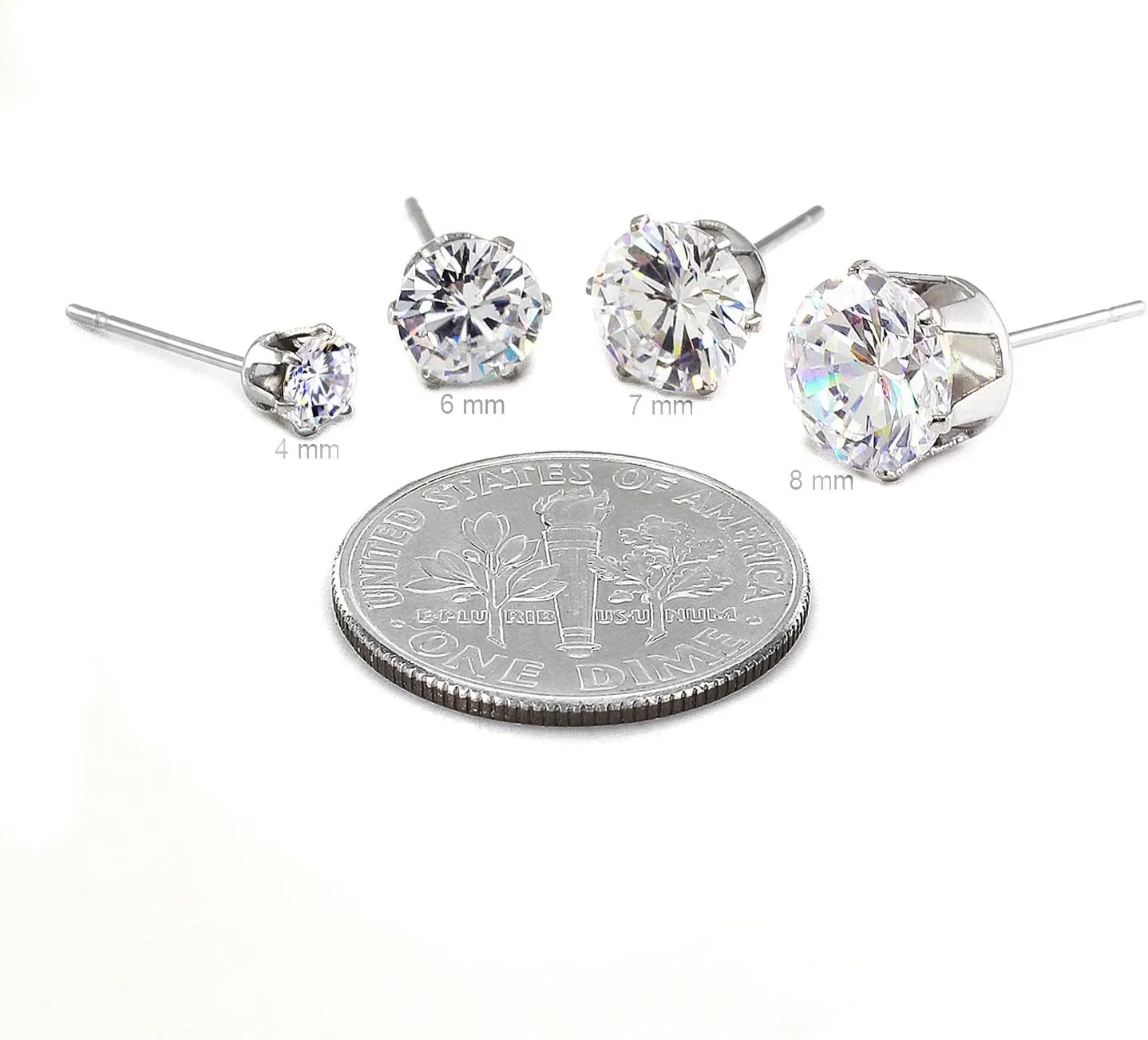 JewelrieShop Stud Earrings Surgical Steel Earrings for Sensitive Ears Stud Earrings Pack Hypoallergenic Cubic Zirconia Earrings for Women (Silver, 3-8mm, 5 Pairs / 6 Pairs / 8 Pairs)