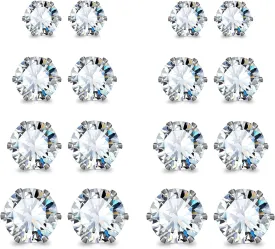 JewelrieShop Stud Earrings Surgical Steel Earrings for Sensitive Ears Stud Earrings Pack Hypoallergenic Cubic Zirconia Earrings for Women (Silver, 3-8mm, 5 Pairs / 6 Pairs / 8 Pairs)