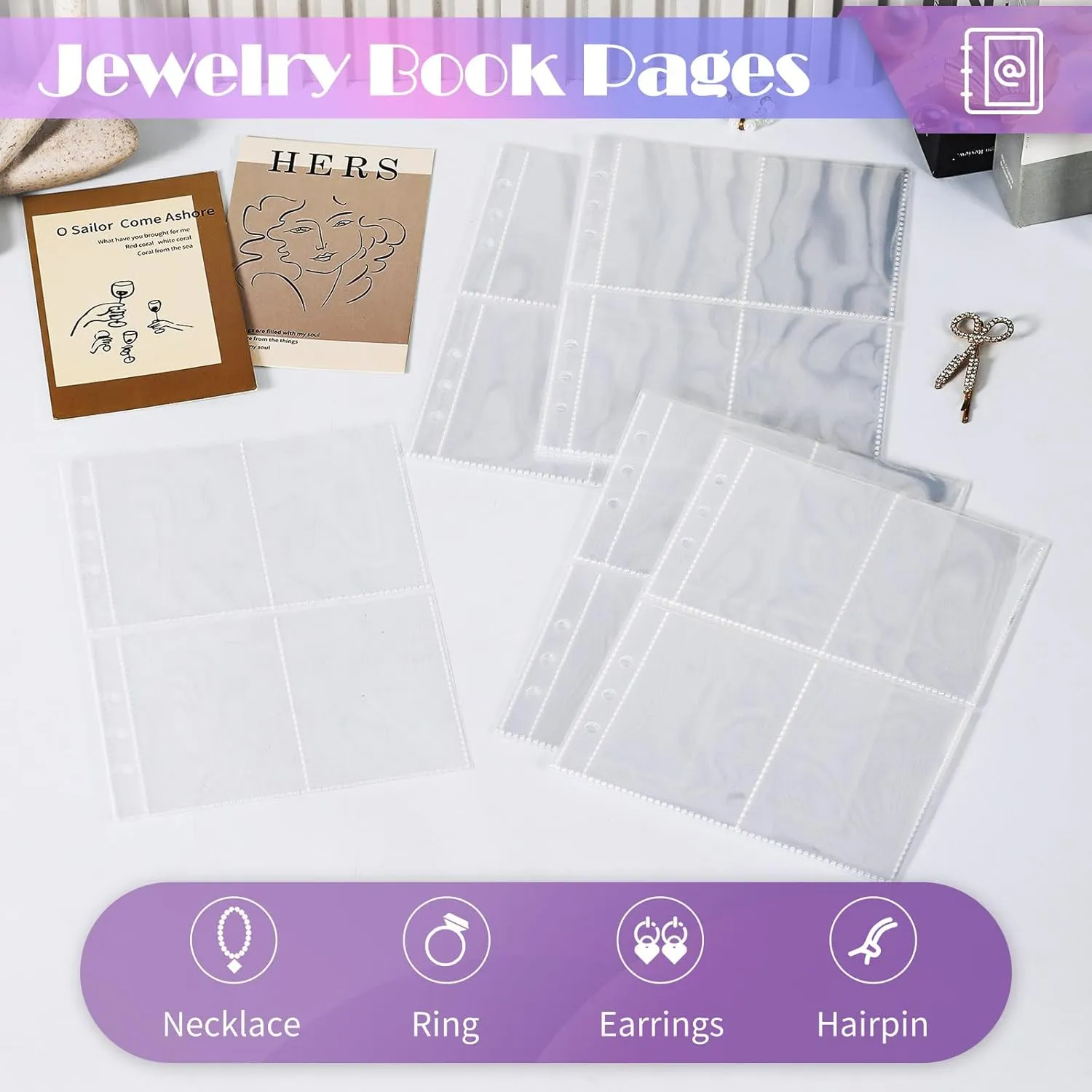 Jewelry Organizer Book Clear Refill Inner Pages for Earring Storage Book Grid Pages Jewelry Storage Book Refill Inner (20 Small Grid Pages for Jewelry Books)