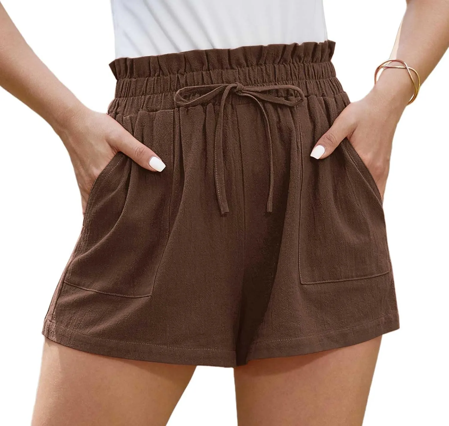 Jouica Women's Shorts 2024 Summer Casual Beach Bermuda High Waist Linen Shorts for Women Trendy