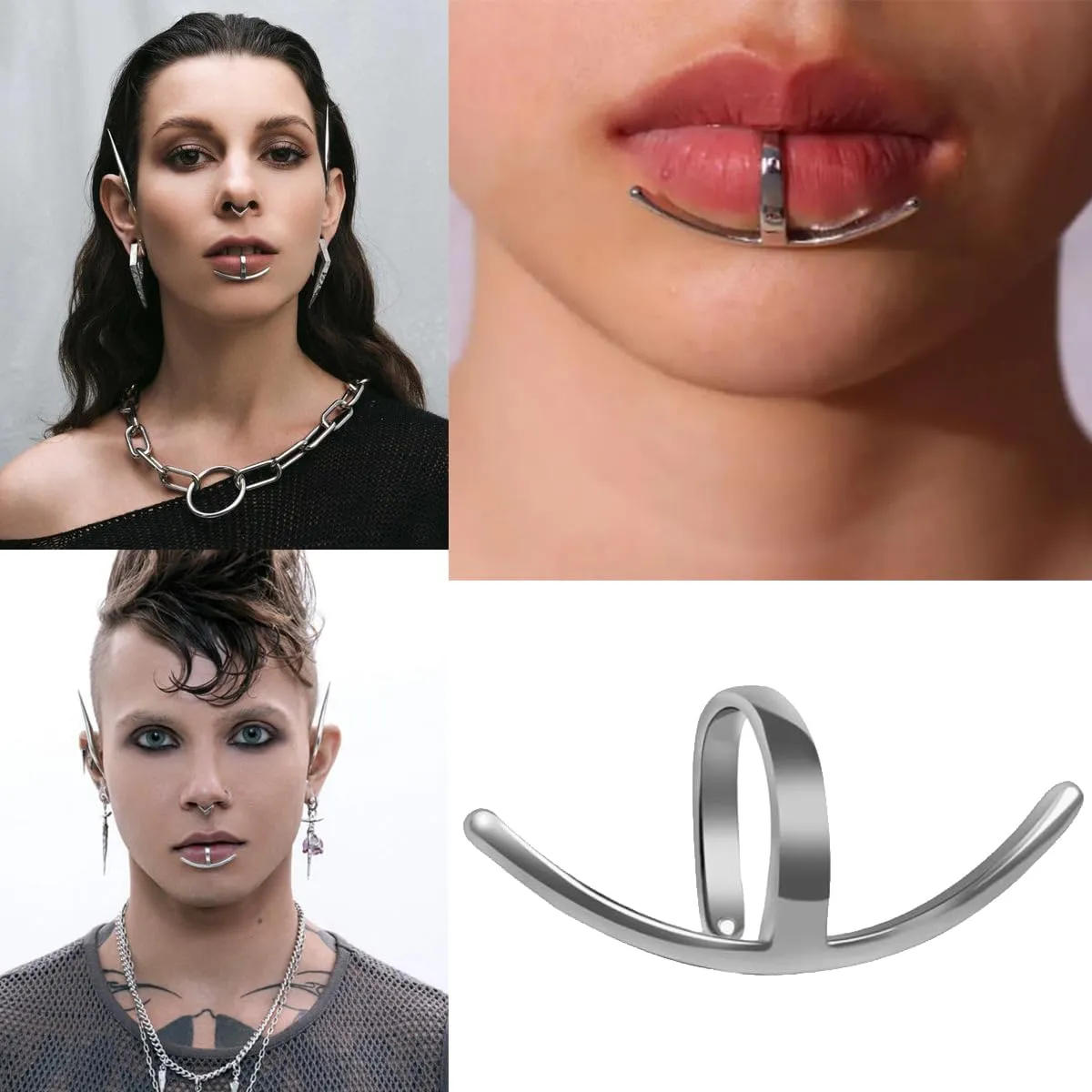 JWJP&CCYIQI Future Design Wrap Lip Cuff Copper Non-Piercing Punk Face Jewelry