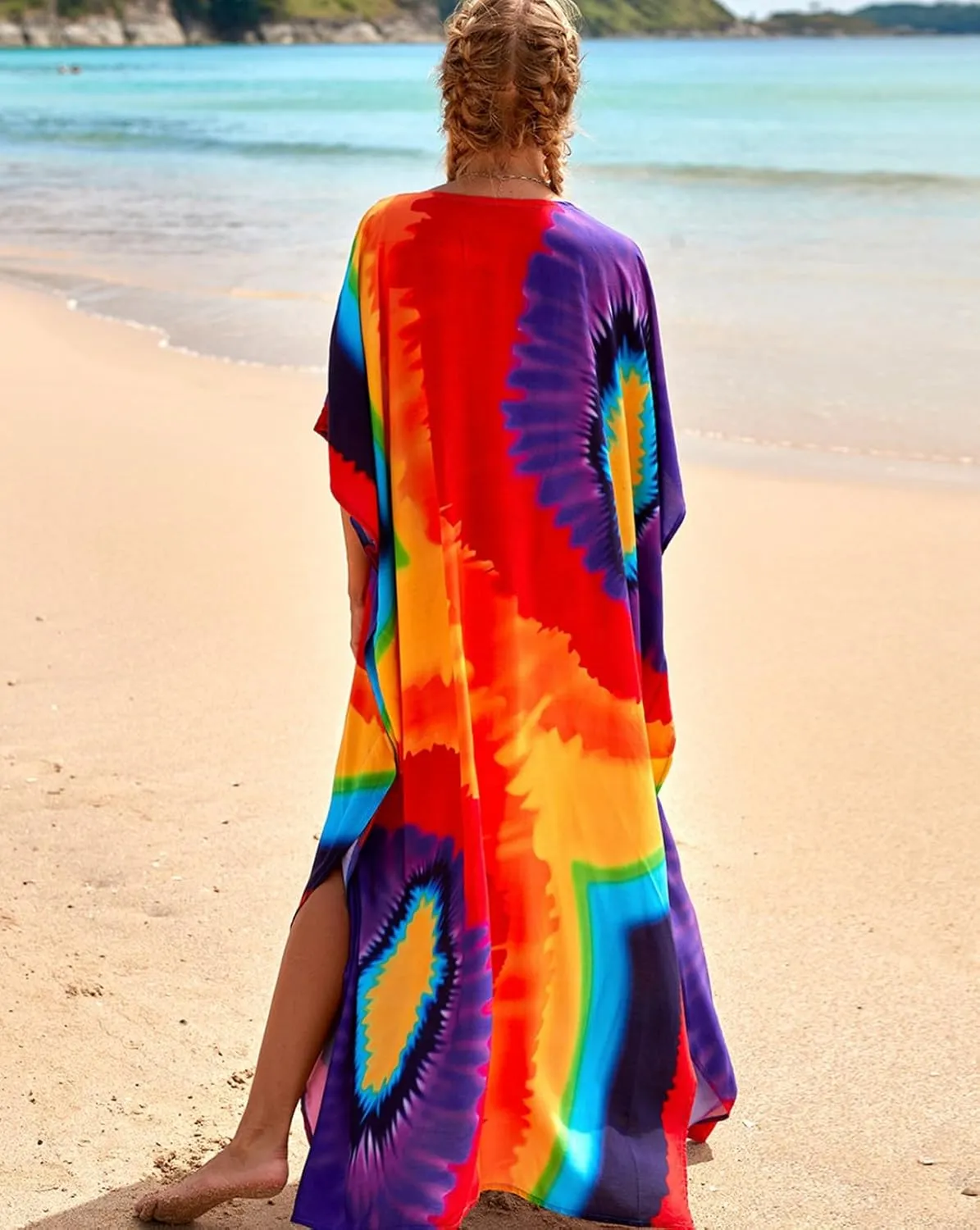 Kaftan Dresses for Women Plus Size Bathing Suit Cover up Batwing Sleeve Caftan Maxi Beach Dress
