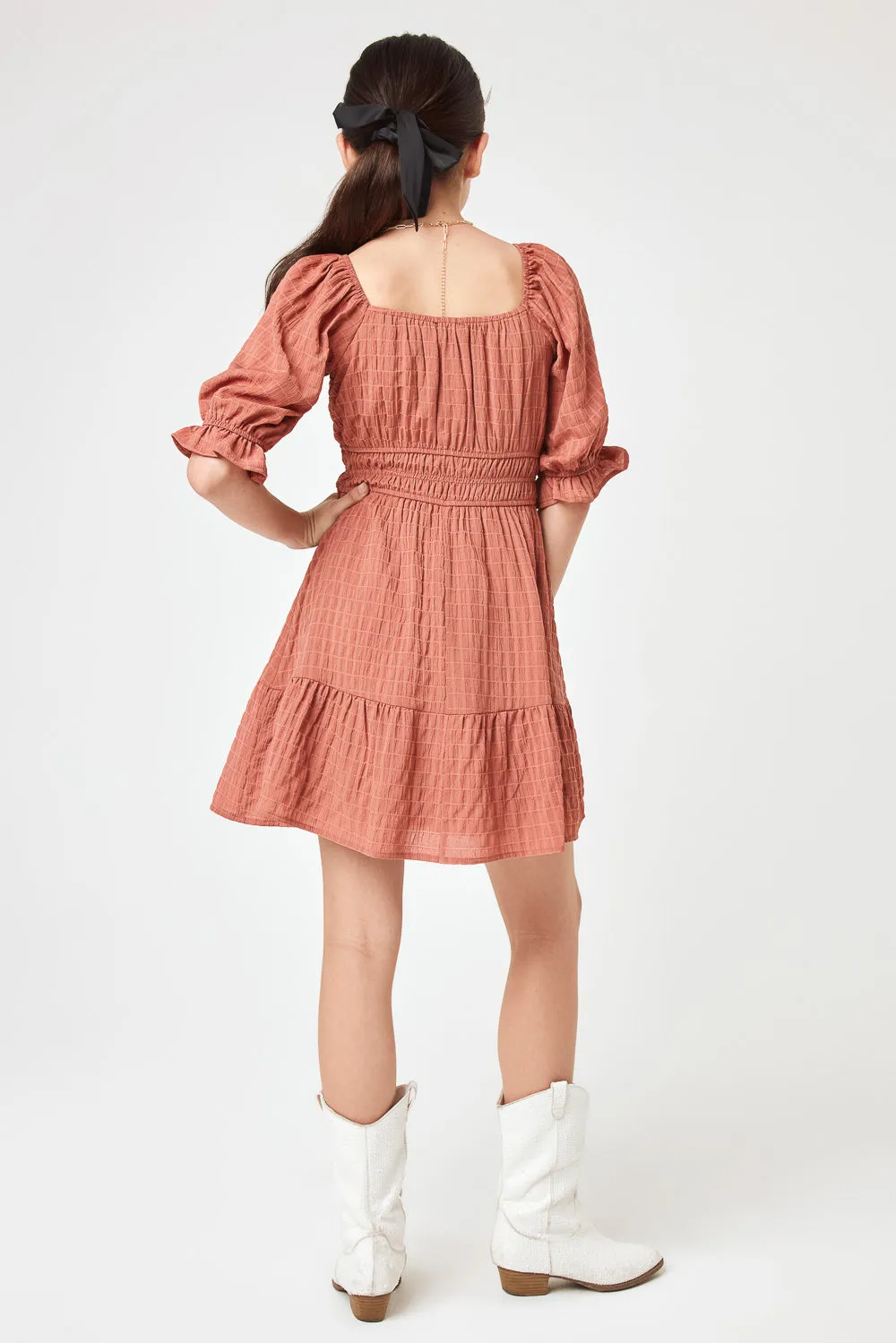 Kids Peach Puff Sleeve Dress