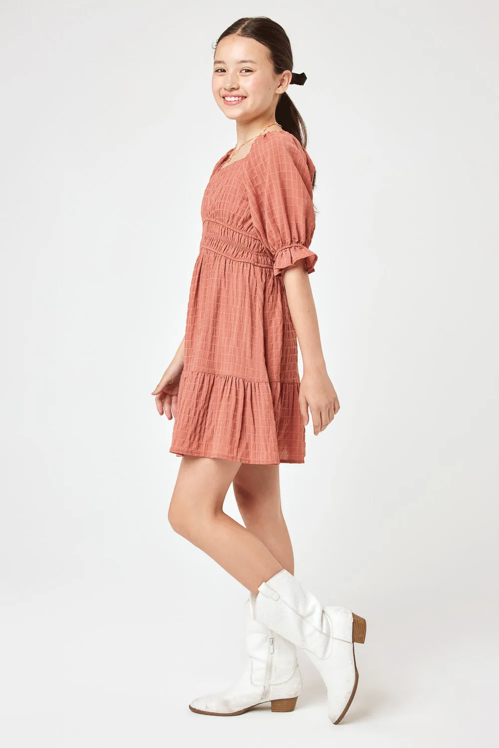 Kids Peach Puff Sleeve Dress