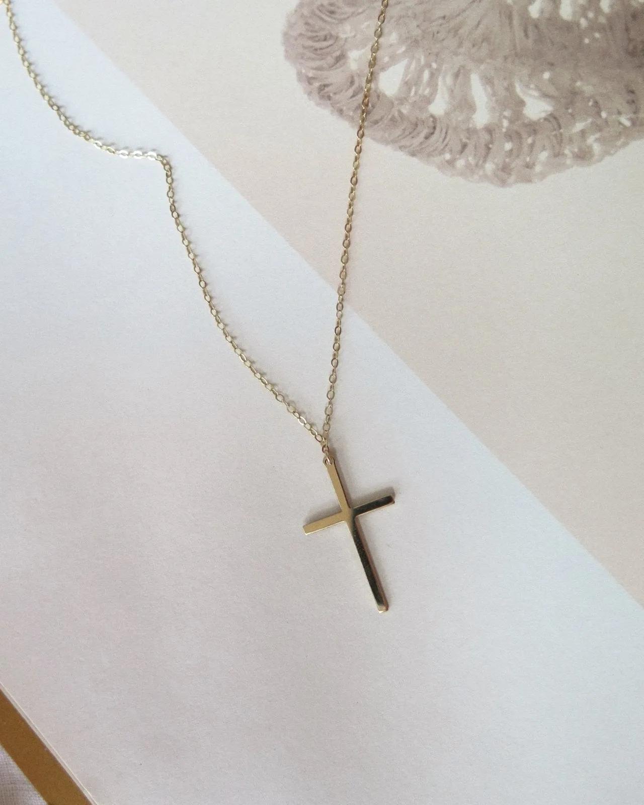 Large Cross Necklace  - 14k Yellow Gold Fill