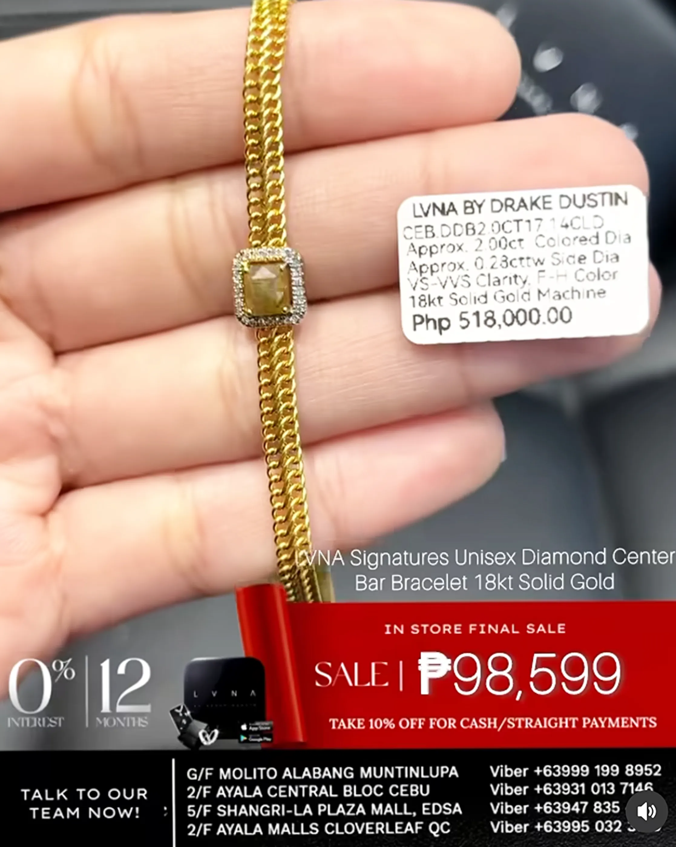 #LoveLVNA | 18kt Diamond Center Bar Unisex Solid Gold Chain Bracelets