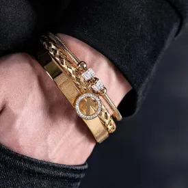 Luxury 3pcs Set Stainless Steel Bracelet  Micro Pave CZ Cross Hip Hop, Men Jewelry Charm Open Bangle Carving Spanish Scripture