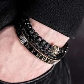 Luxury 3pcs/Set Skull Charm Black Men Bracelet, Stainless Steel  Men Enamel Bracelet