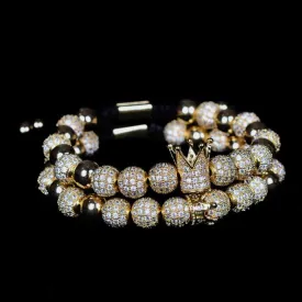 Luxury Crown Charm Men Bracelets, 8mm Micro Pave CZ Round Braided Men Bracelet