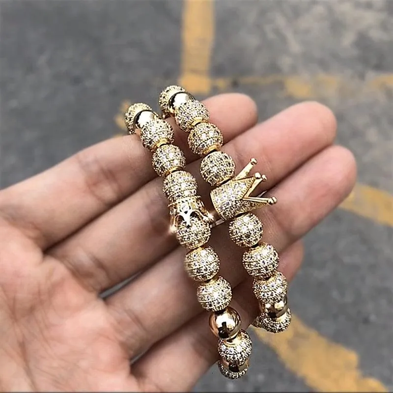 Luxury Crown Charm Men Bracelets, 8mm Micro Pave CZ Round Braided Men Bracelet
