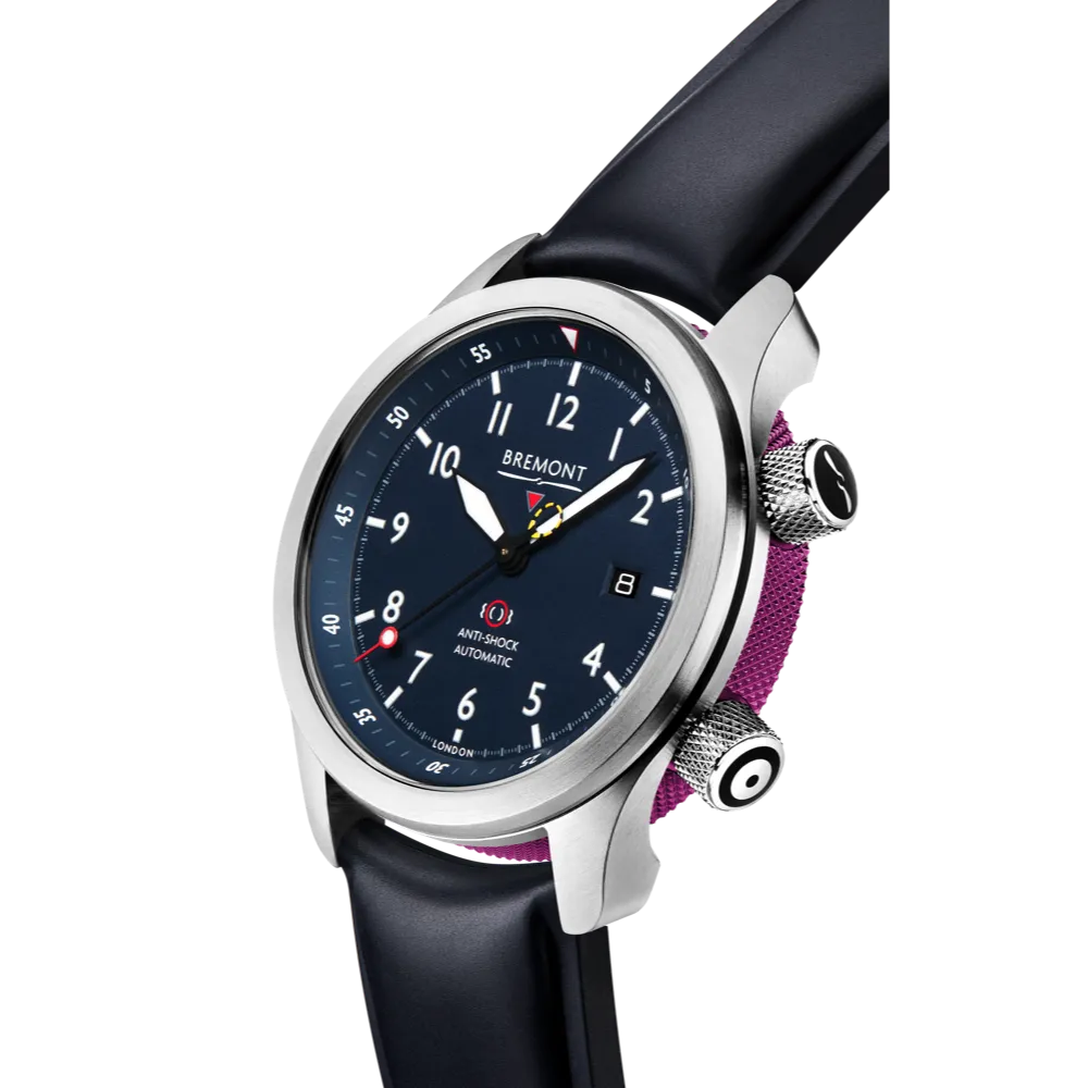 MBII Custom Stainless Steel, Blue Dial with Purple Barrel & Closed Case Back