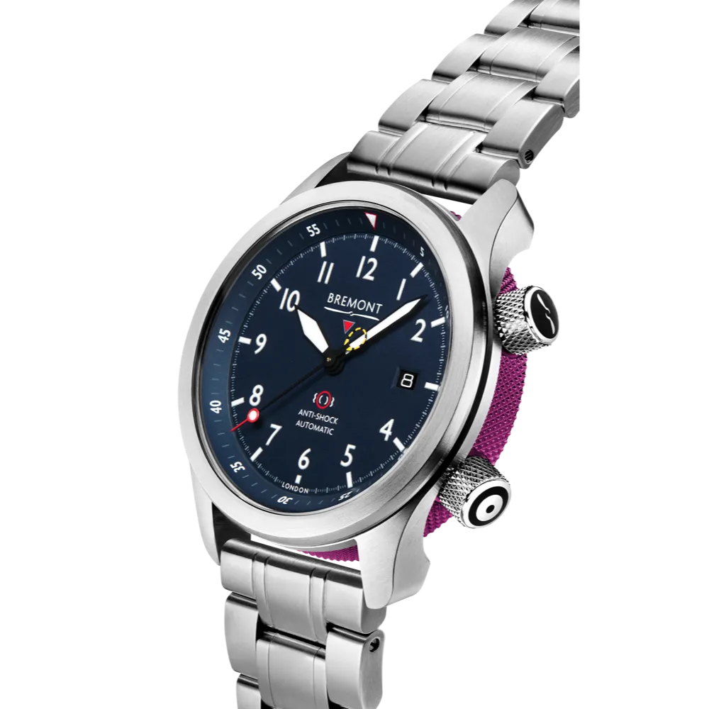 MBII Custom Stainless Steel, Blue Dial with Purple Barrel & Closed Case Back