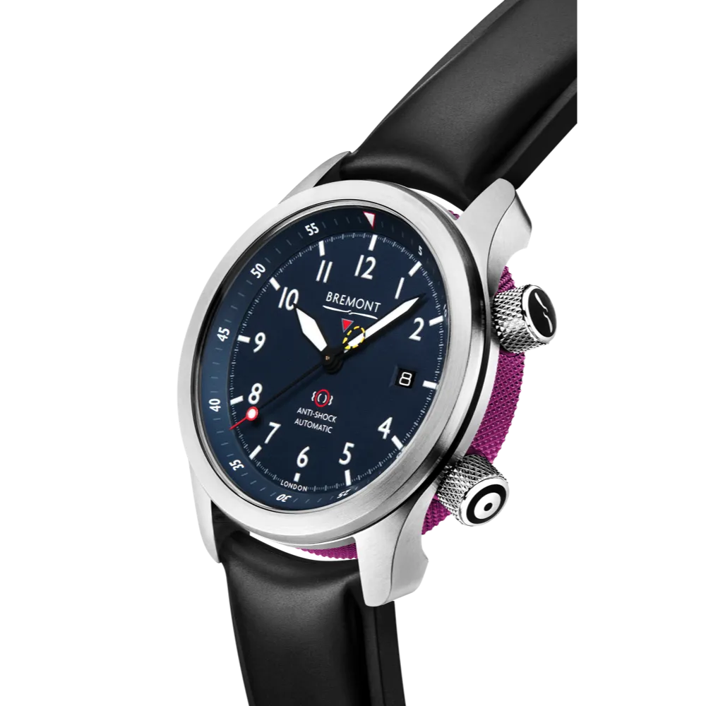 MBII Custom Stainless Steel, Blue Dial with Purple Barrel & Closed Case Back