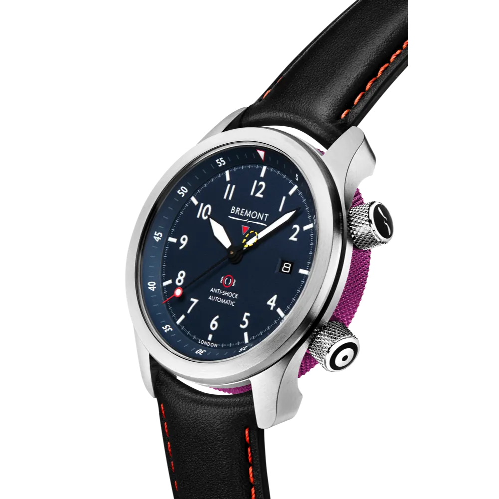 MBII Custom Stainless Steel, Blue Dial with Purple Barrel & Closed Case Back