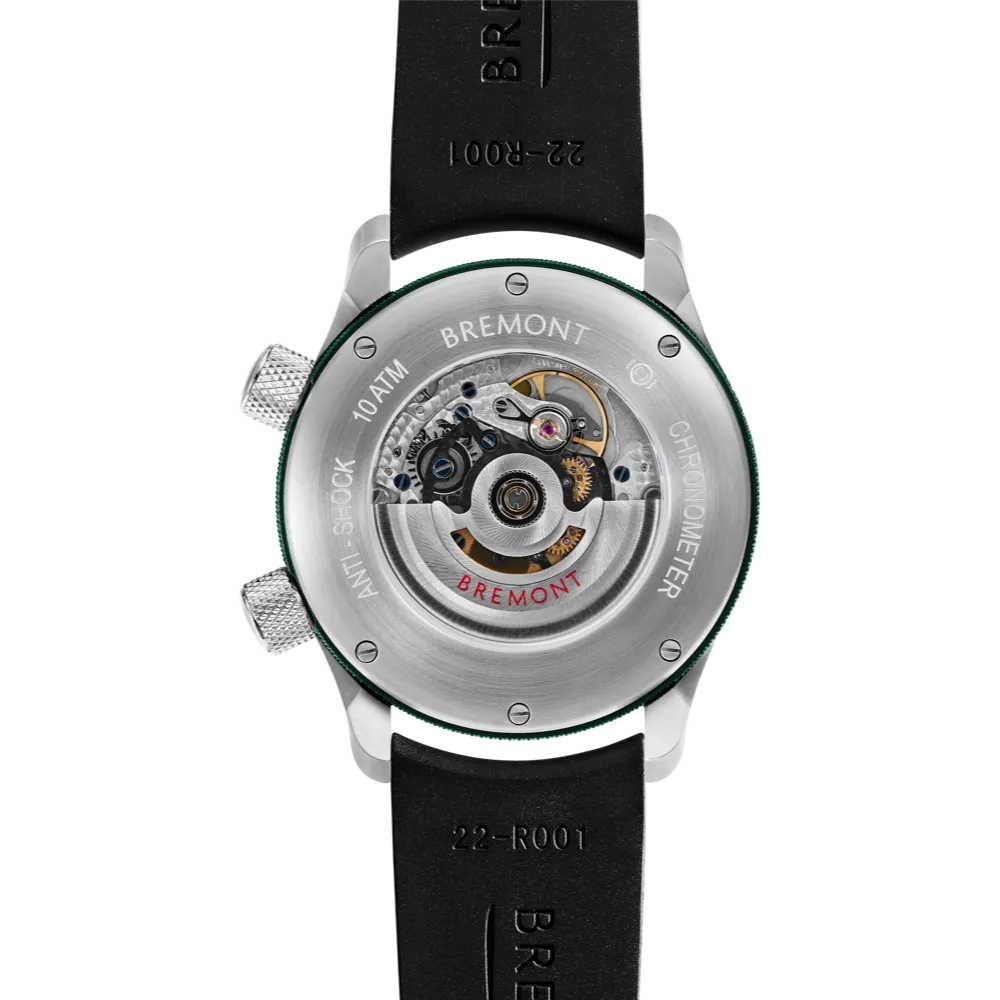 MBII Custom Stainless Steel, White Dial with Green Barrel & Open Case Back