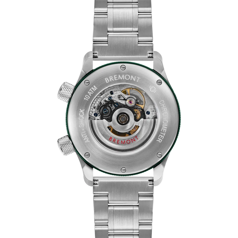 MBII Custom Stainless Steel, White Dial with Green Barrel & Open Case Back