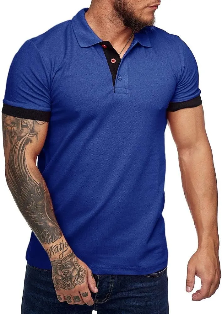 Men's Short Sleeve Casual Slim Fit Polo Shirts Basic Designed Classic Cut Cotton Shirts