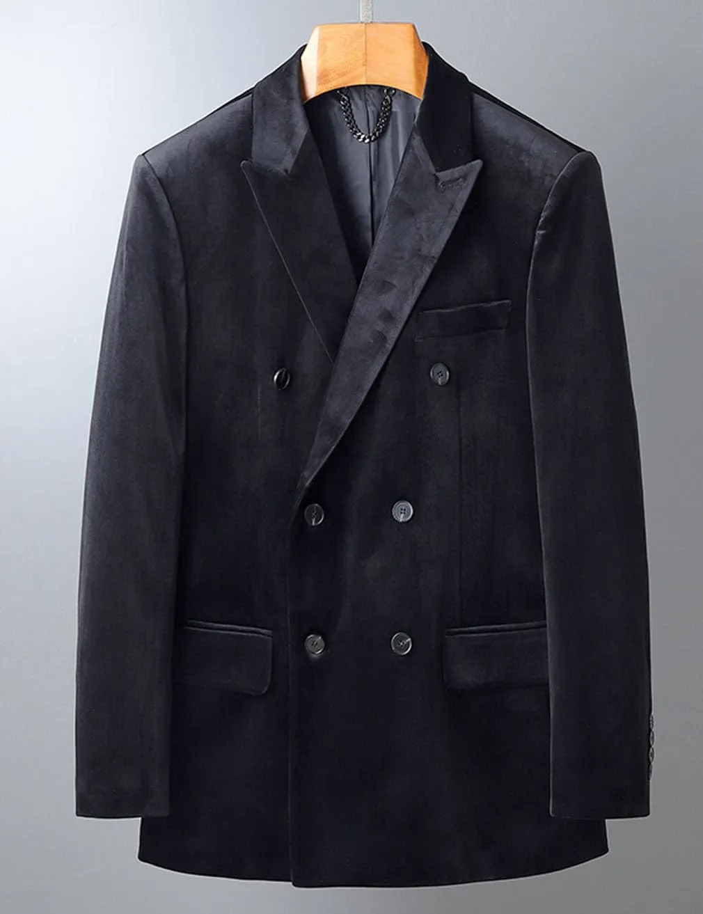 Men's Velvet Blazer Double Breasted Jacket Spring Fall Business Formal Wedding Party
