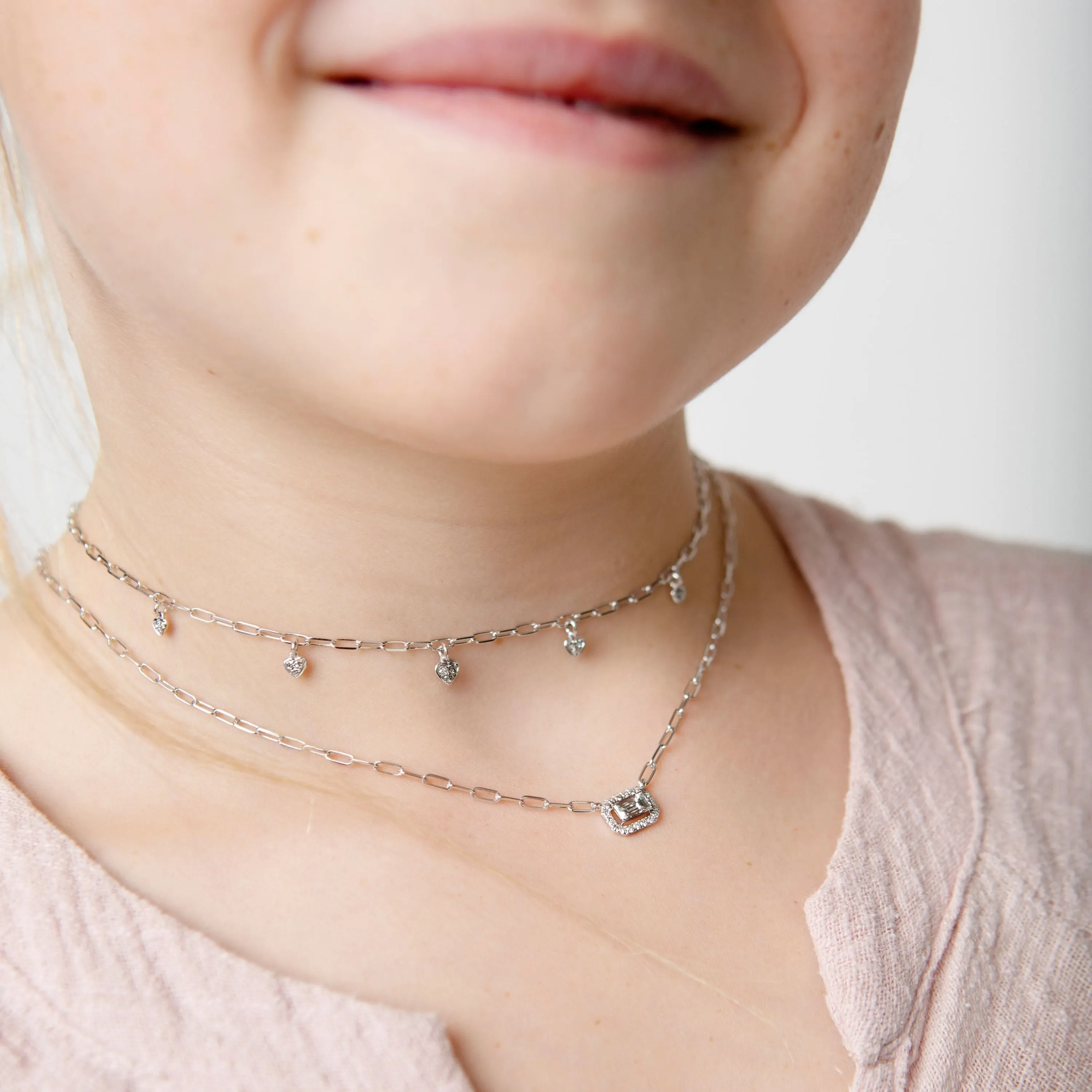 MINI ME DIAMOND PAVE DANGLE DROP HEART NECKLACE