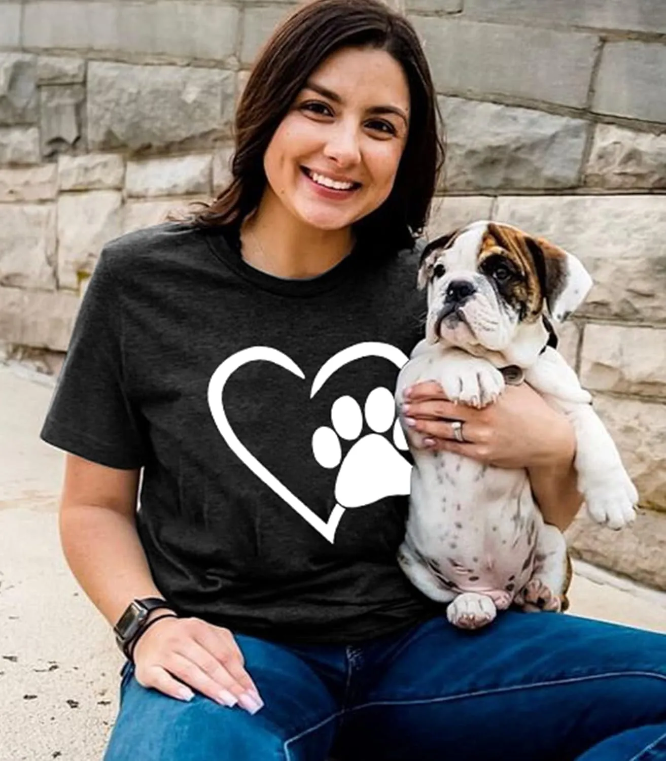 Paw Love Shirt Dog Lover Shirts for Women Paw Print Heart Tee Shirt Cute Dog Mom Short Sleeve Tee Tops