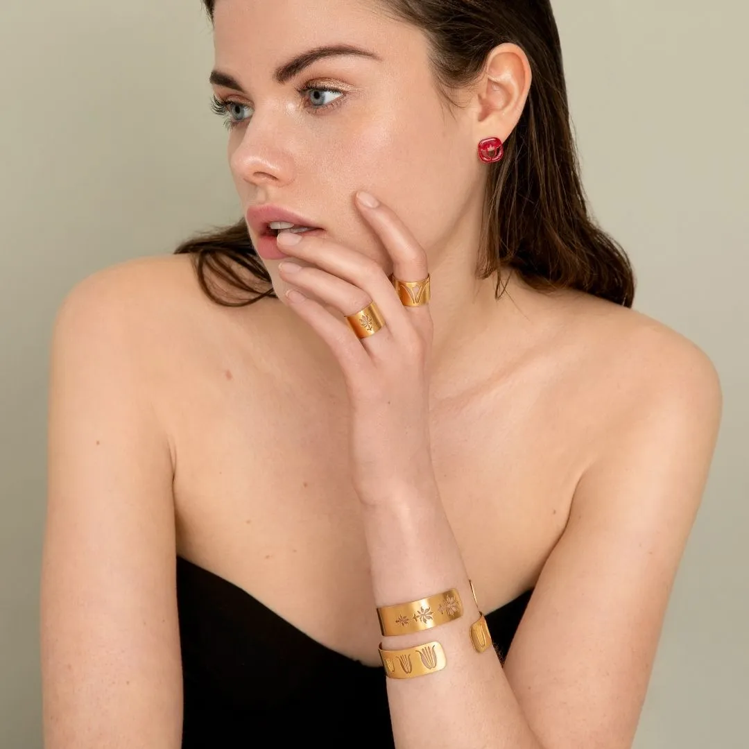Pelargonium triplet - bracelet - mat gold plated
