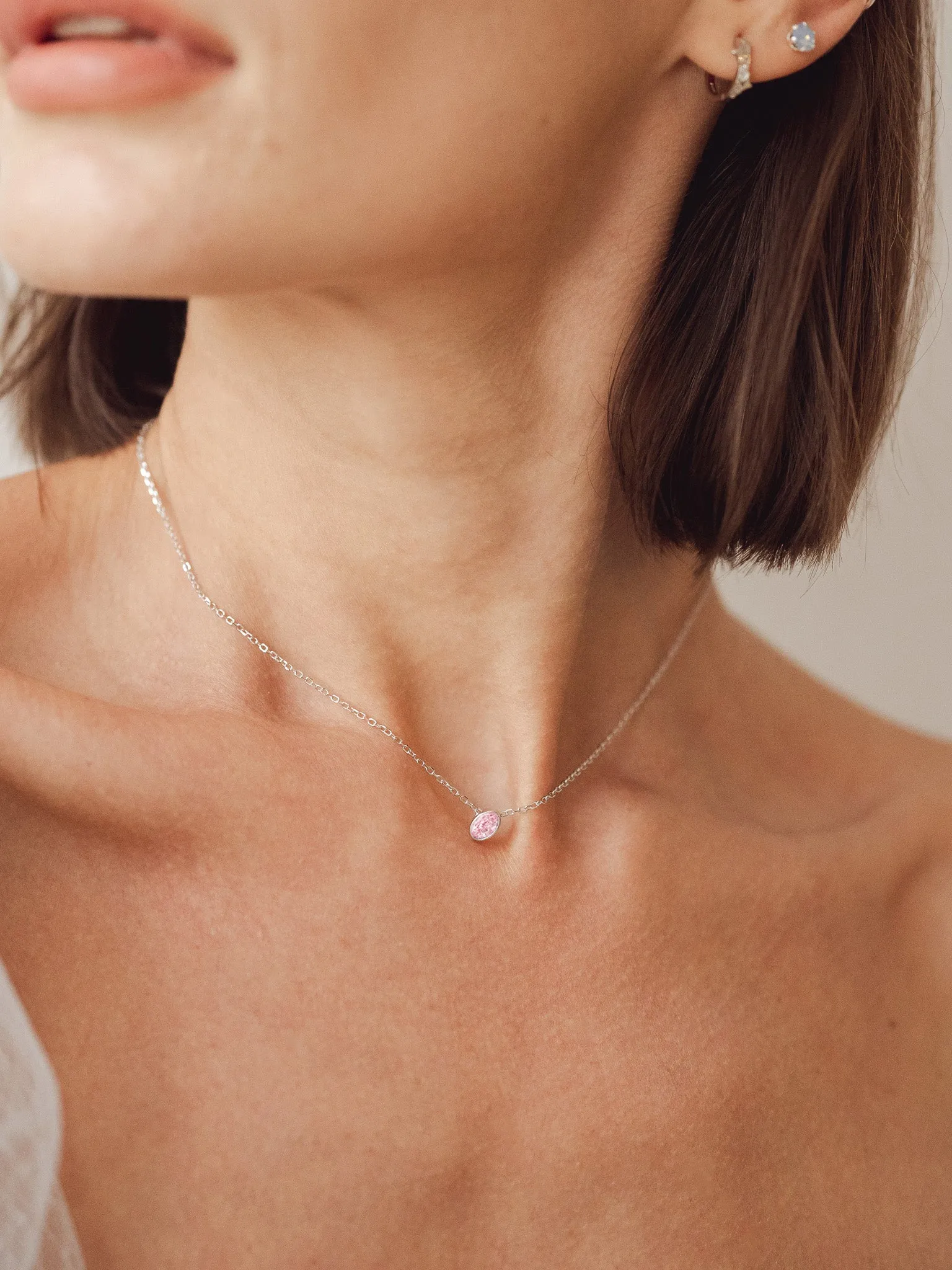 Pink Tourmaline Birthstone Sterling Silver Necklace