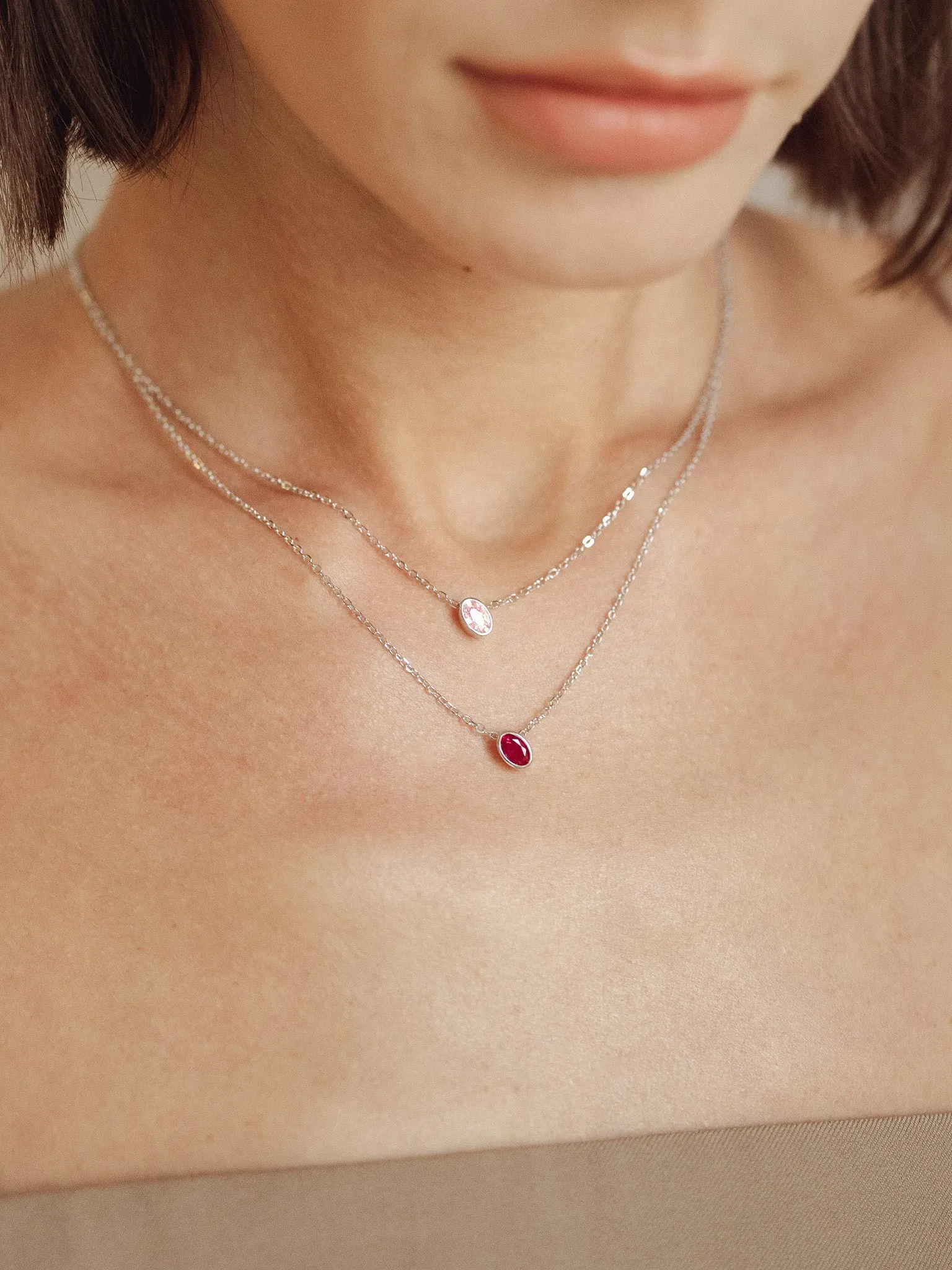 Pink Tourmaline Birthstone Sterling Silver Necklace