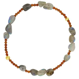 Pyrite's Booty Bracelet - Tumbled Labradorite & 2mm Hessonite