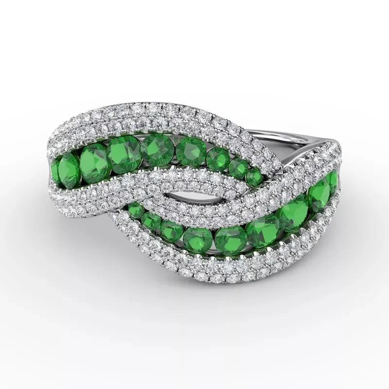 "Intertwining Love" Emerald and Diamond Ring