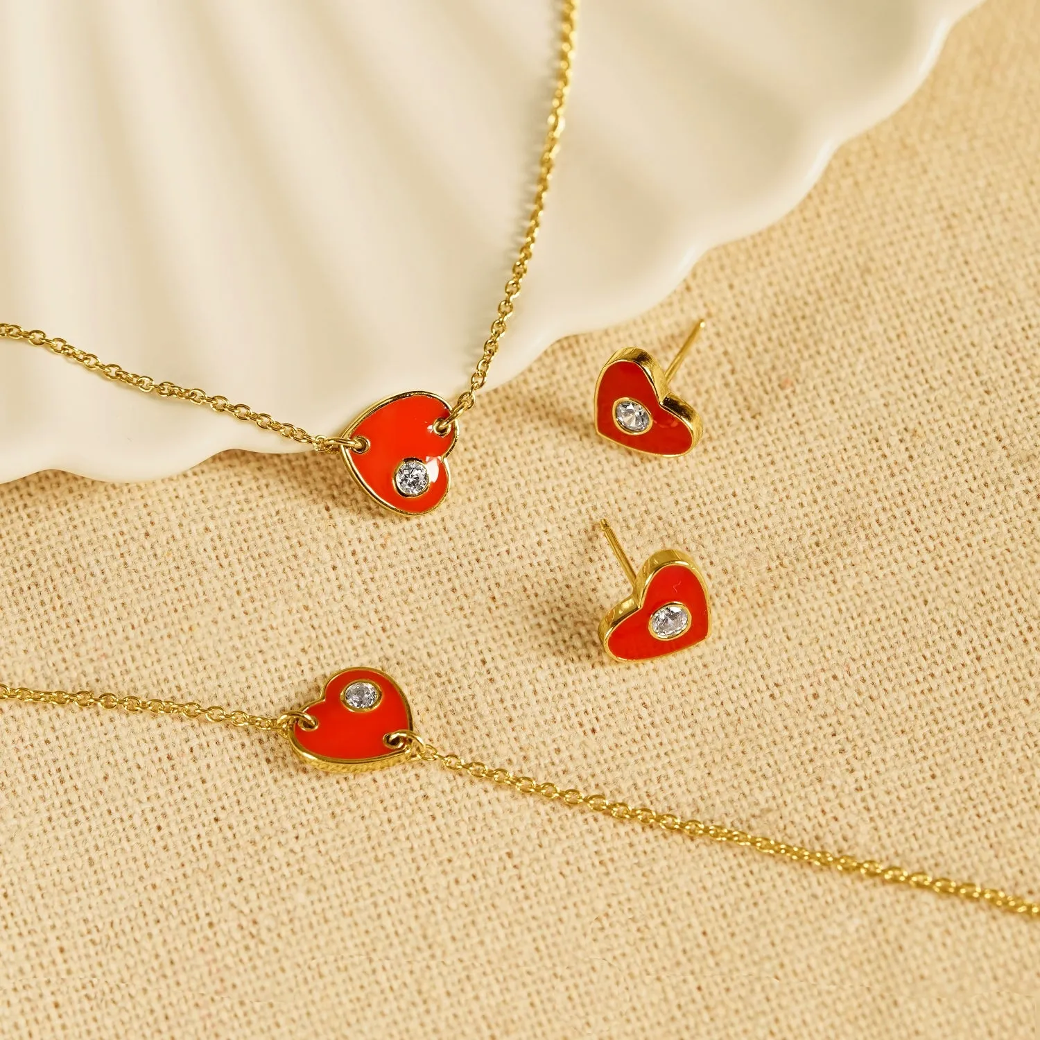 Red Enamel Heart Pendant Necklace