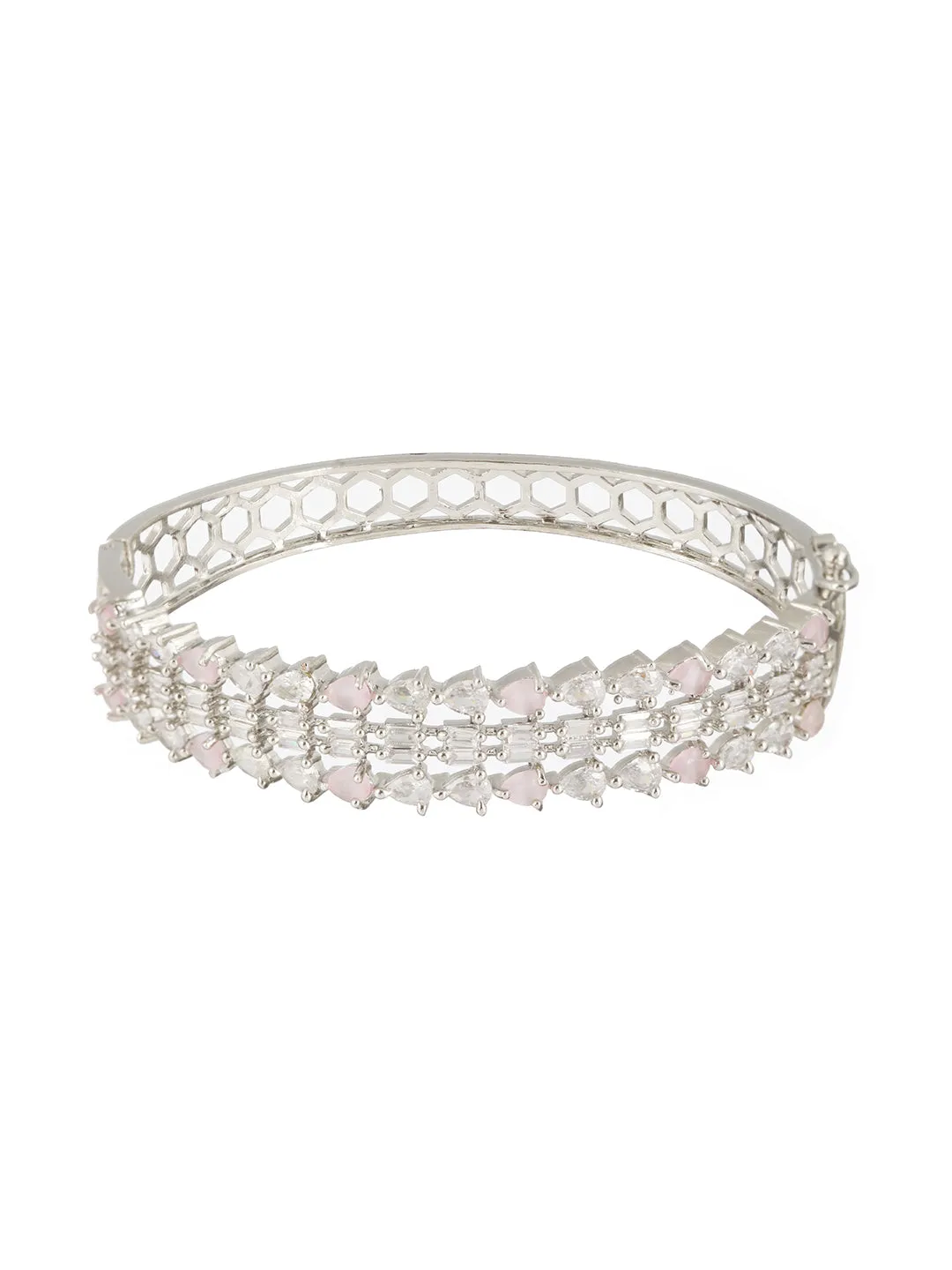 Rhodium-Plated Brass American Diamond Bangle-Style Bracelet