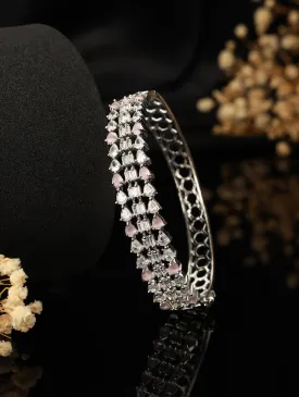 Rhodium-Plated Brass American Diamond Bangle-Style Bracelet