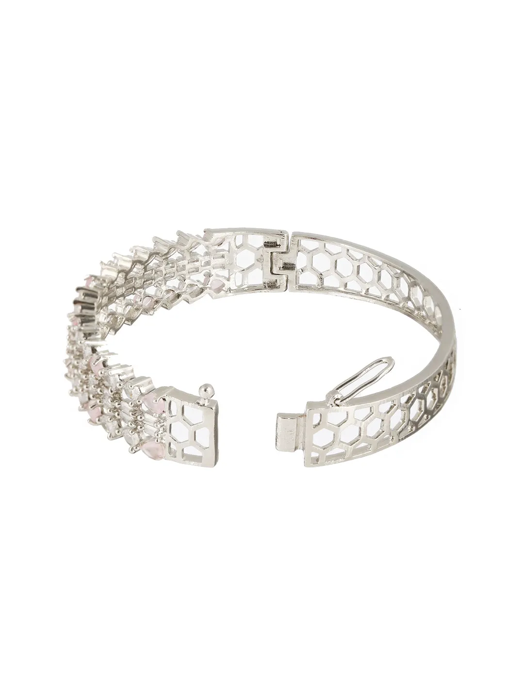 Rhodium-Plated Brass American Diamond Bangle-Style Bracelet