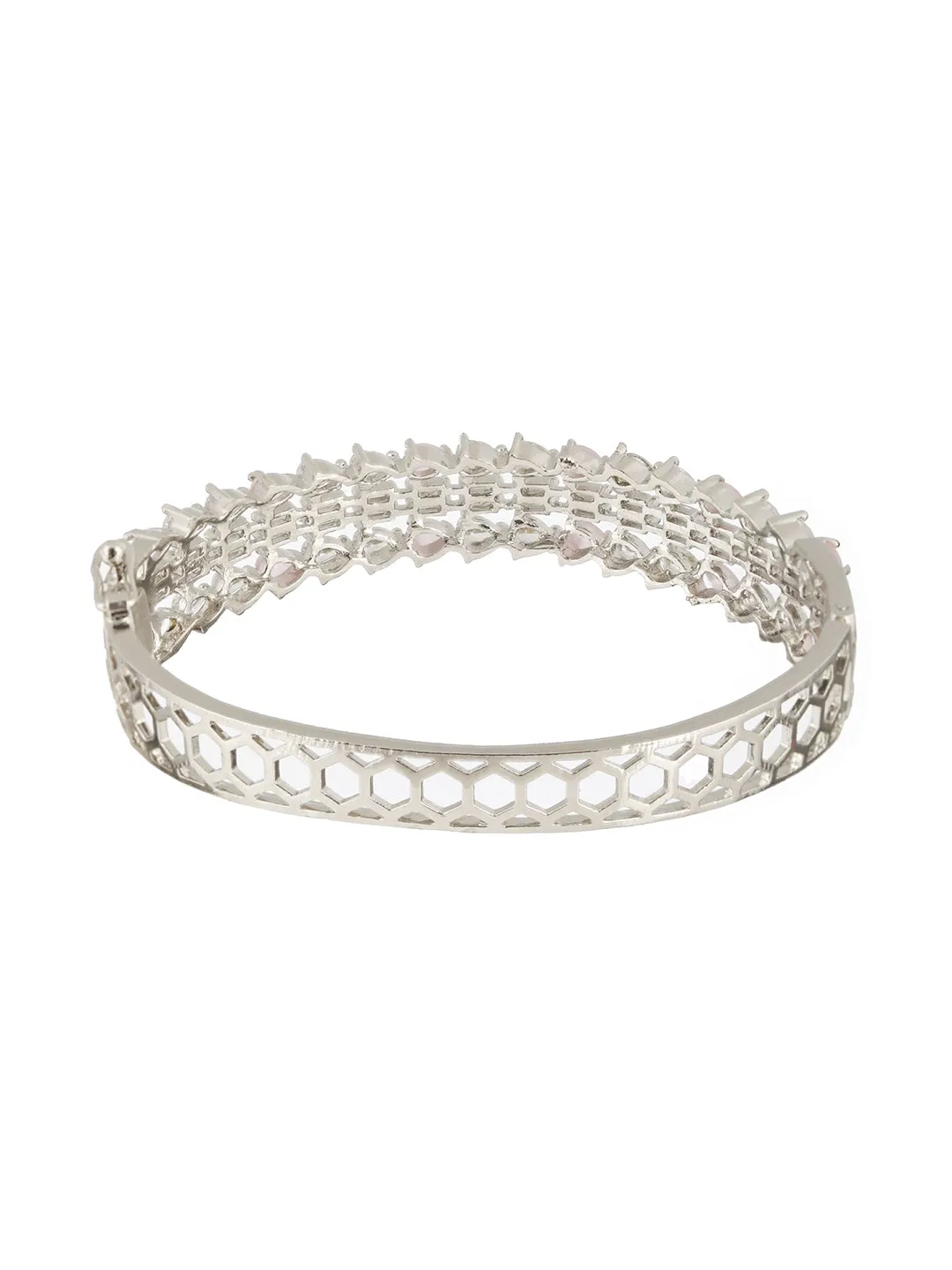 Rhodium-Plated Brass American Diamond Bangle-Style Bracelet