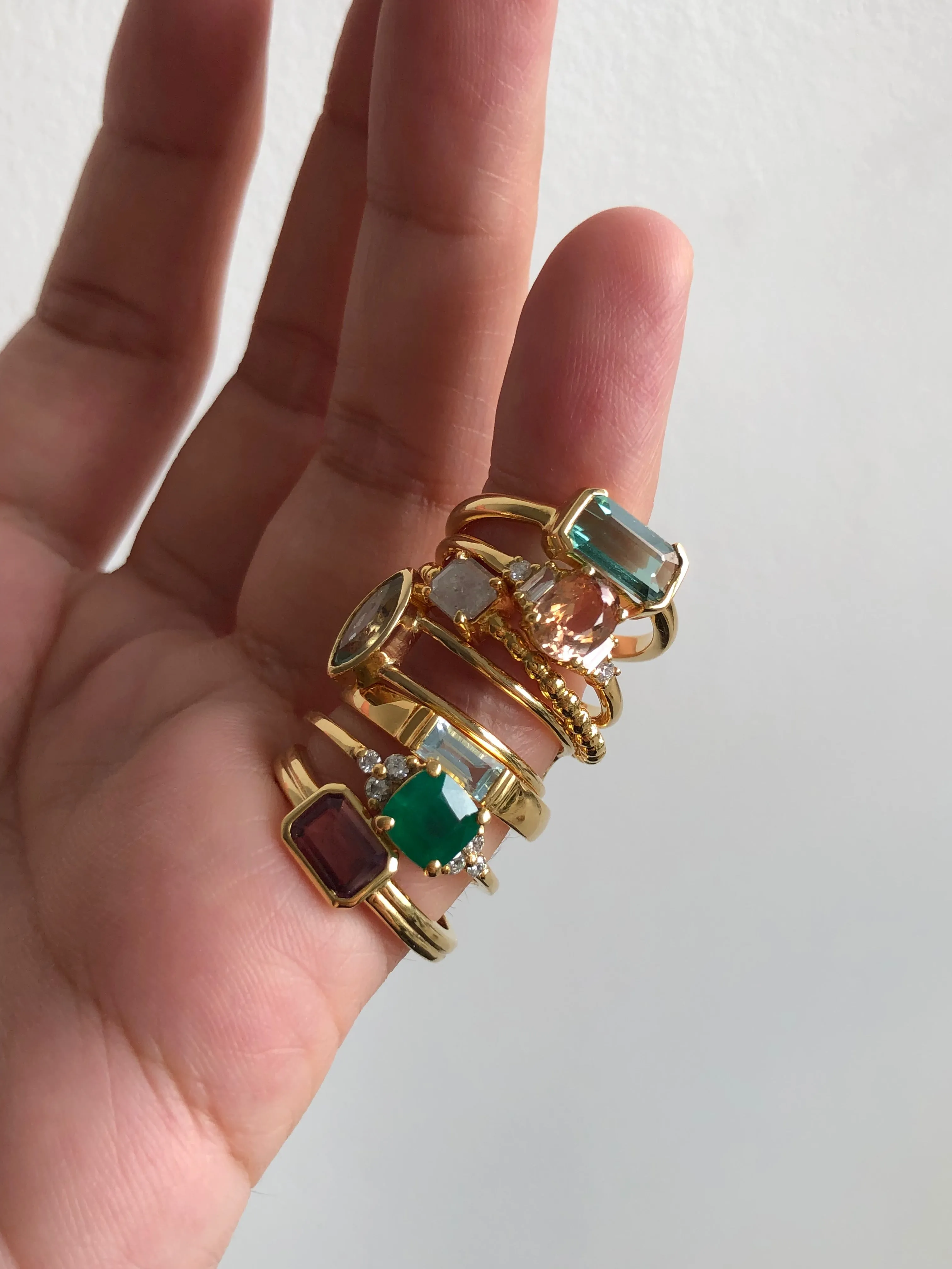 Ring with Cushion Cut Emerald (0.93 ct) and Diamonds, Solid 14k Gold | ONE-OF-A-KIND