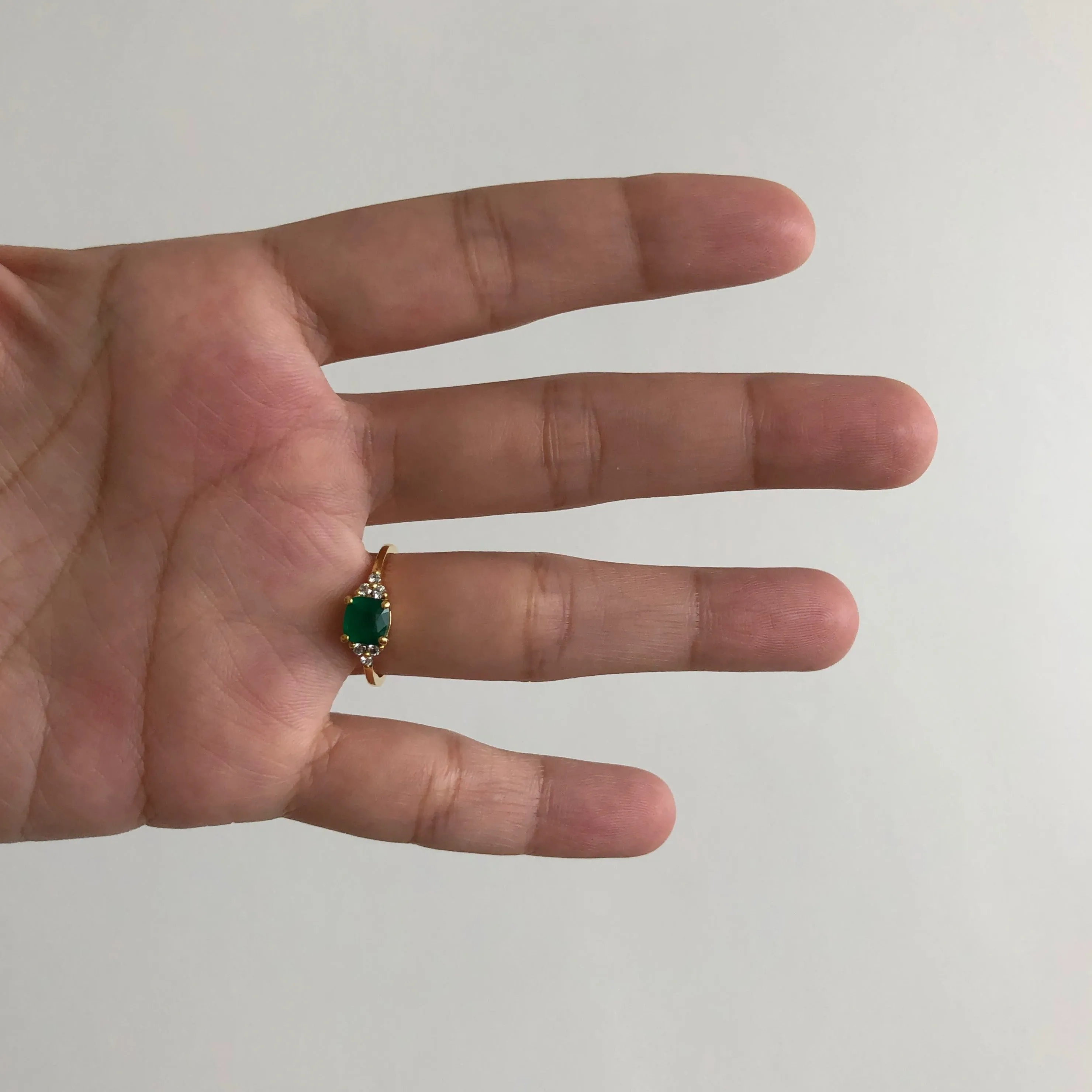 Ring with Cushion Cut Emerald (0.93 ct) and Diamonds, Solid 14k Gold | ONE-OF-A-KIND