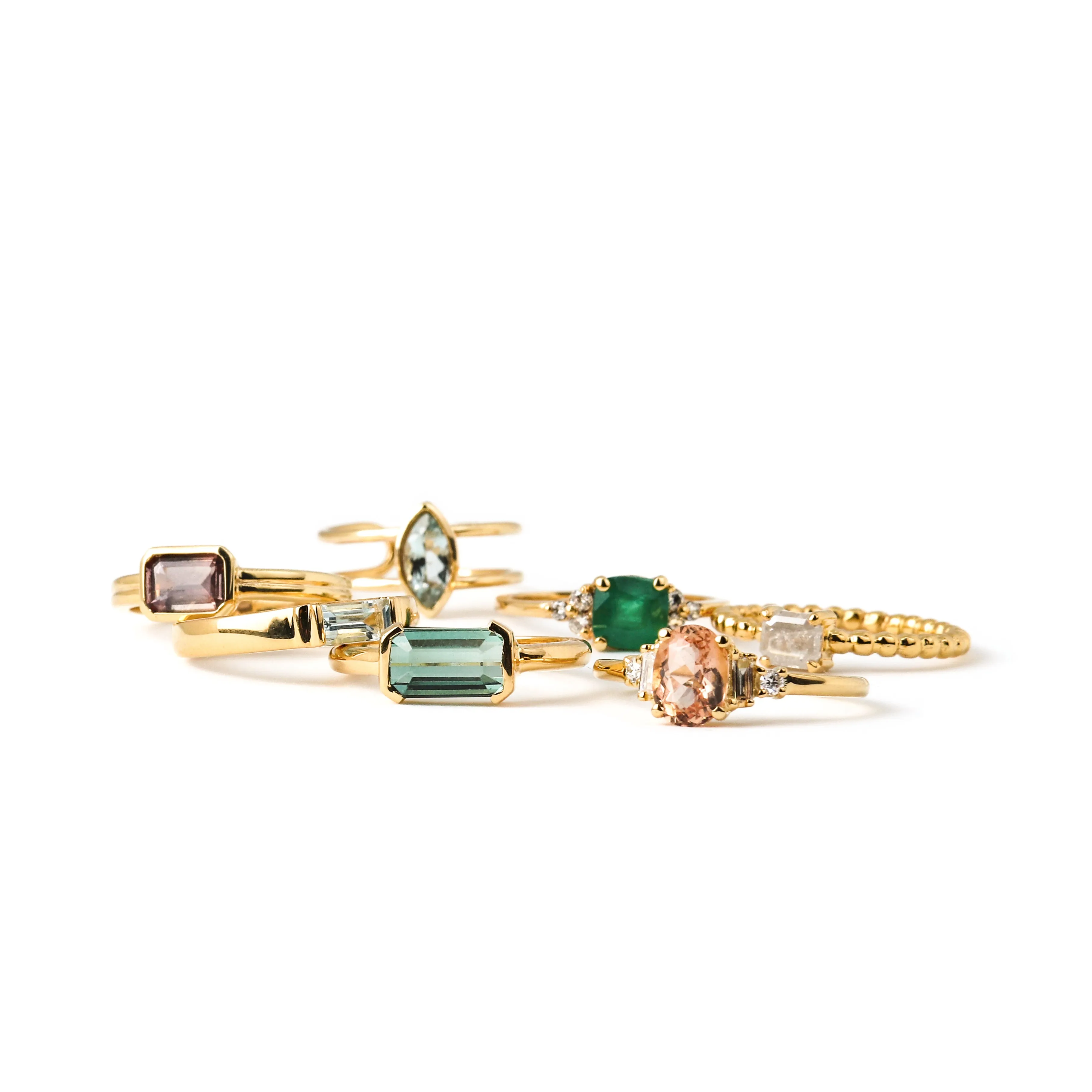Ring with Cushion Cut Emerald (0.93 ct) and Diamonds, Solid 14k Gold | ONE-OF-A-KIND
