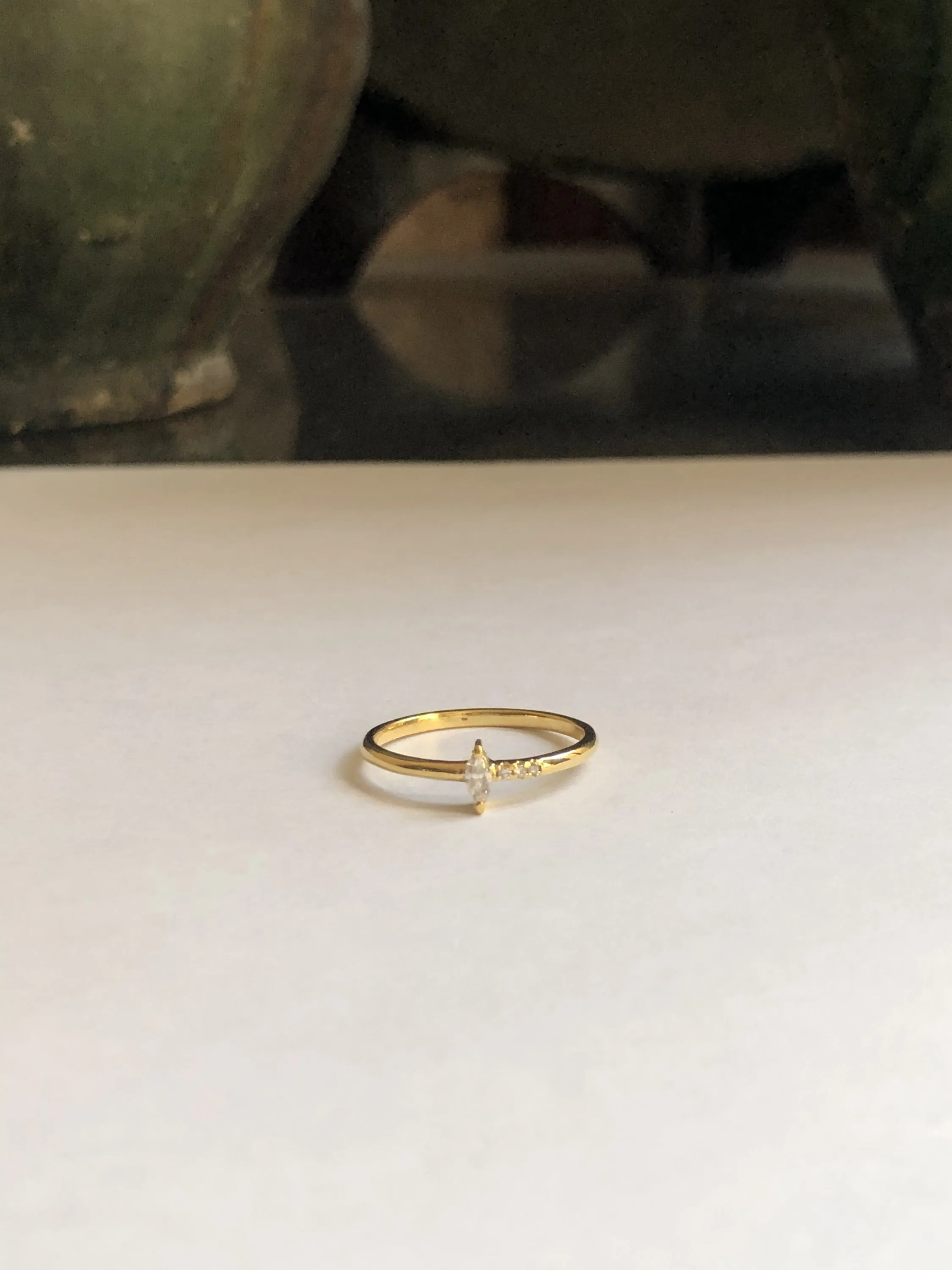 Ring with Marquise and Round Diamonds, Solid 14k Gold | LIMITED