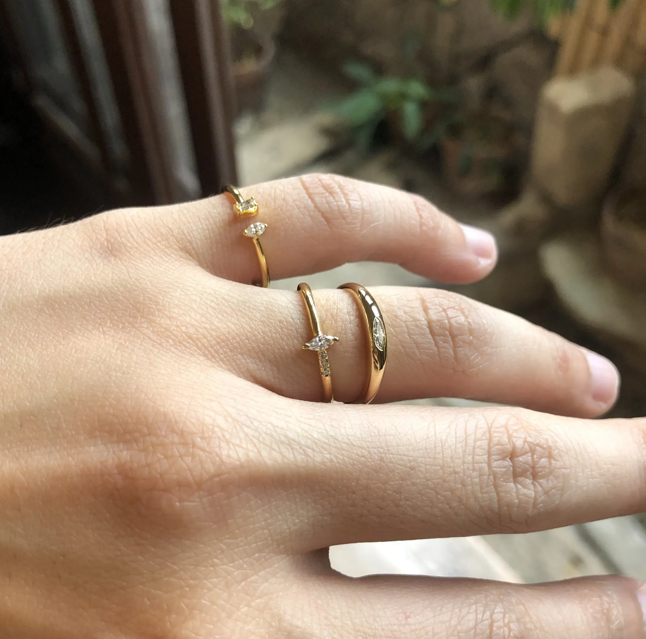 Ring with Marquise and Round Diamonds, Solid 14k Gold | LIMITED