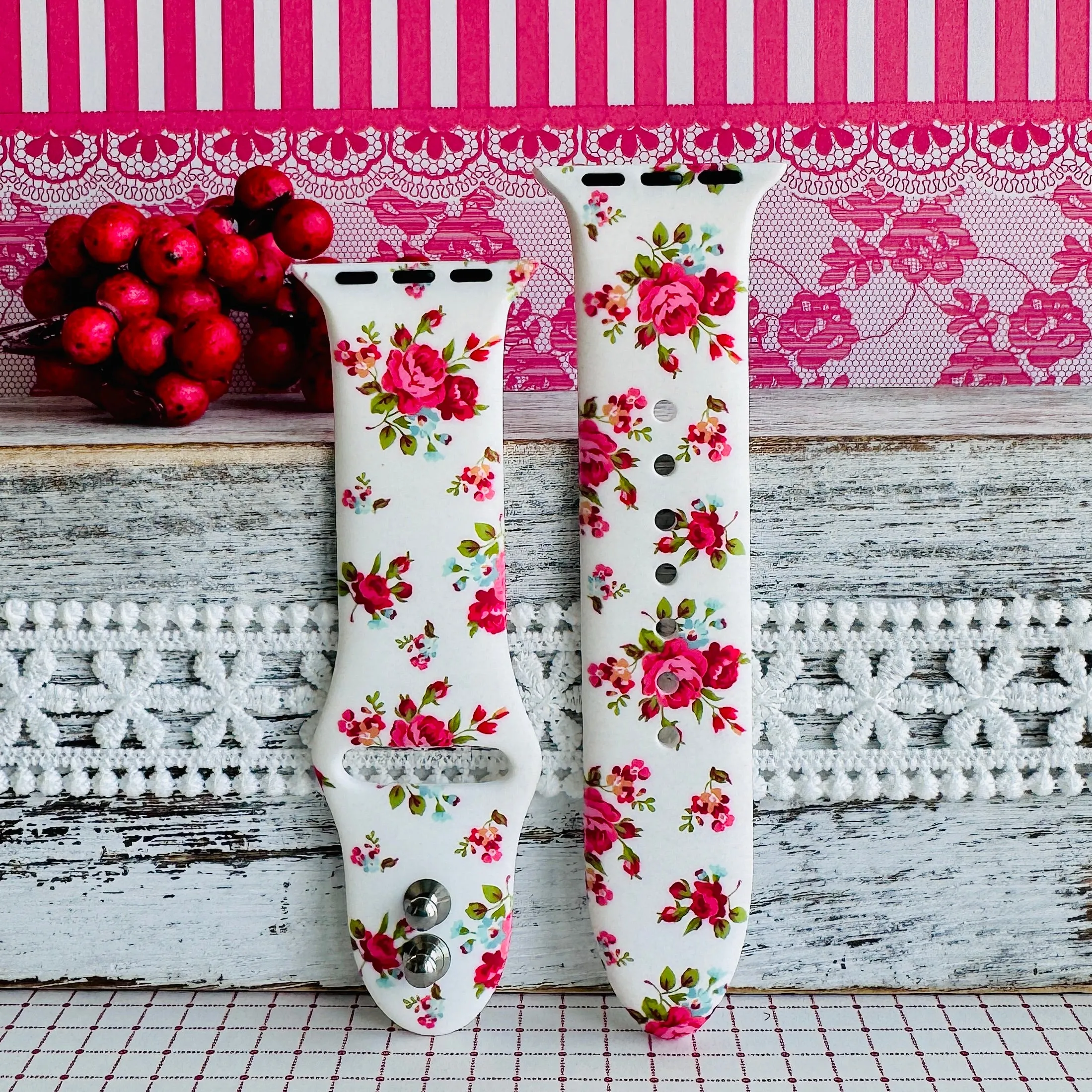 Rosy Rendezvous Print Silicone Band For Apple Watch