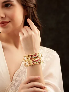Rubans 24k Gold plated kundan studded pearl beaded handcrafted bangles