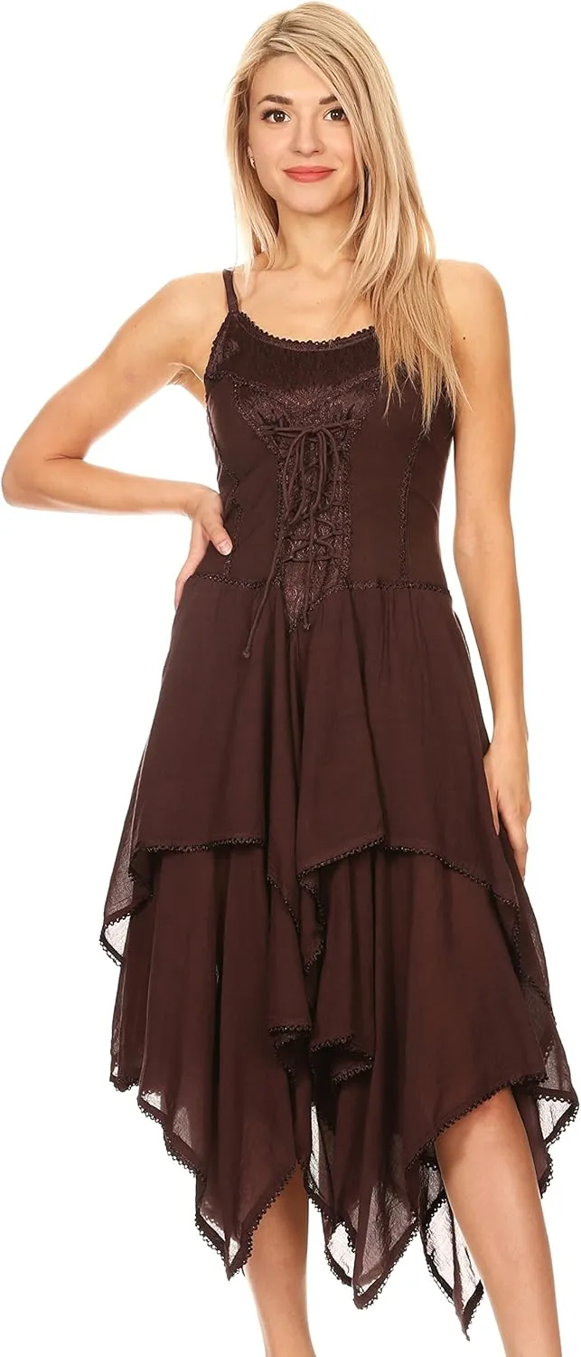 Sakkas Lady Mary Jacquard Corset Style Bodice Lightweight Handkerchief Hem Dress