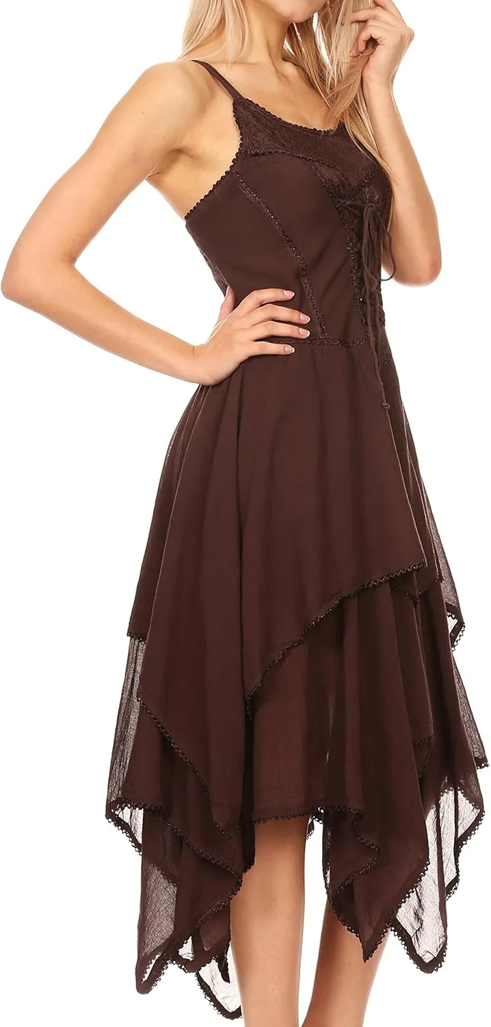 Sakkas Lady Mary Jacquard Corset Style Bodice Lightweight Handkerchief Hem Dress