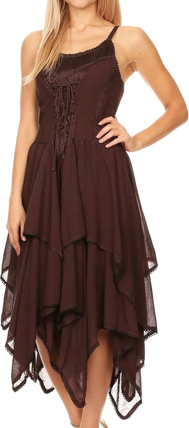 Sakkas Lady Mary Jacquard Corset Style Bodice Lightweight Handkerchief Hem Dress