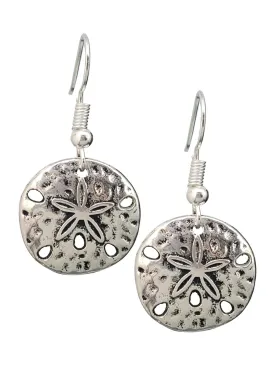 Sand Dollar Cake Urchin Sea Cookie Antique Silver Tone Handmade Dangle Earrings
