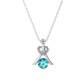 Serenity March Birthstone Aquamarine Necklace, 18k White Gold Plated Silver Necklace with Round Cut Crystals